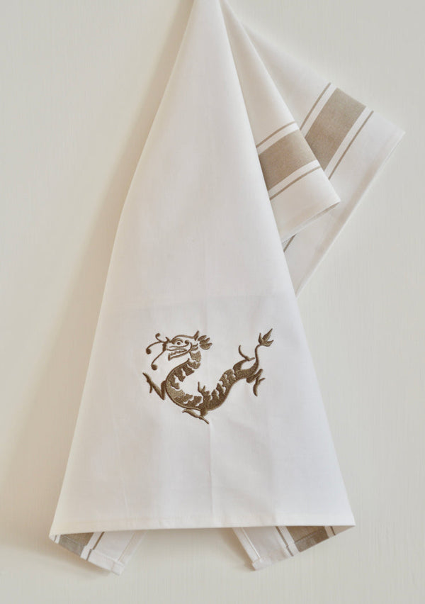 Embroidered Dragon Tea Towel by Zest of Asia, Gold