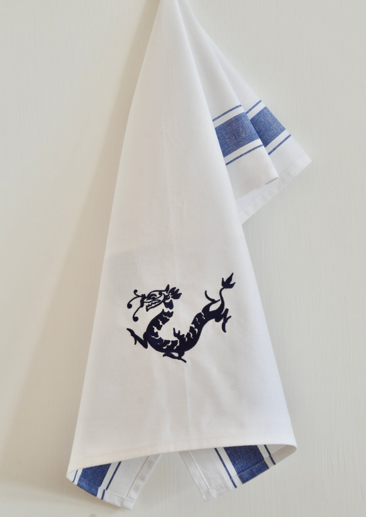 Embroidered Dragon Tea Towel by Zest of Asia, Blue