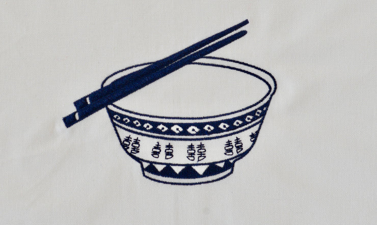 Embroidered Rice Bowl Tea Towel by Zest of Asia, Blue