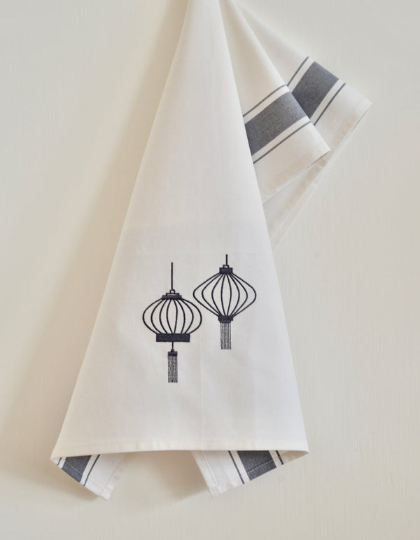 Embroidered Lanterns Tea Towel by Zest of Asia, Grey