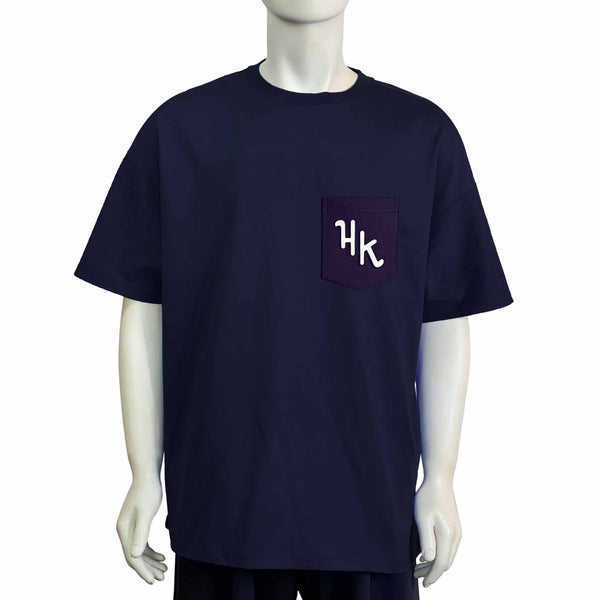 HK Logo Oversized Pocket T-shirt, Navy