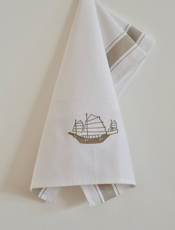 Embroidered Junk Tea Towel by Zest of Asia, Gold