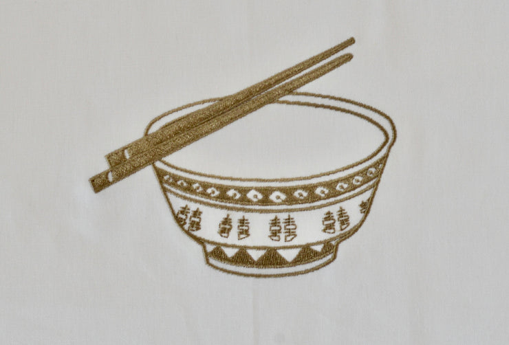 Embroidered Rice Bowl Tea Towel by Zest of Asia, Gold