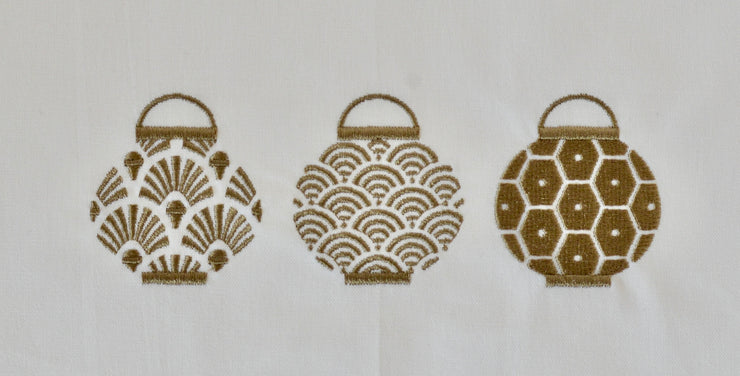 Embroidered Trio Lanterns Tea Towel by Zest of Asia, Gold