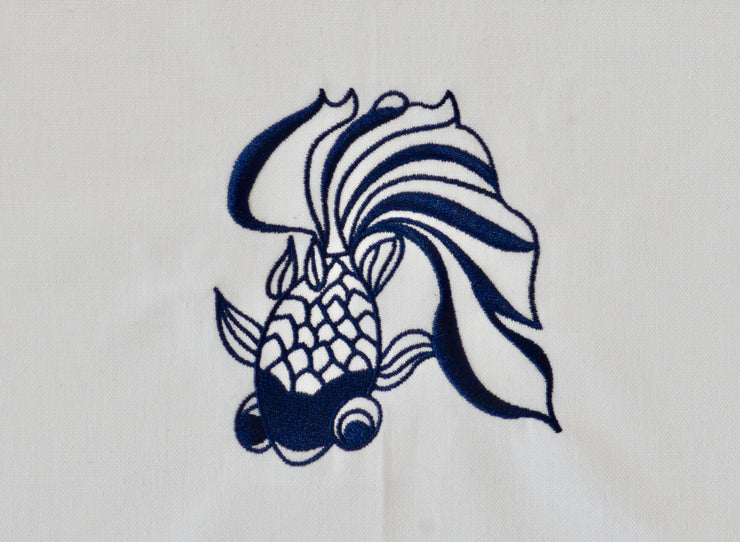 Embroidered Goldfish Tea Towel by Zest of Asia, Blue