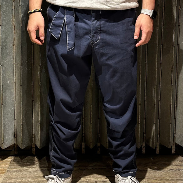 Loose Pants with White Stitch, Navy