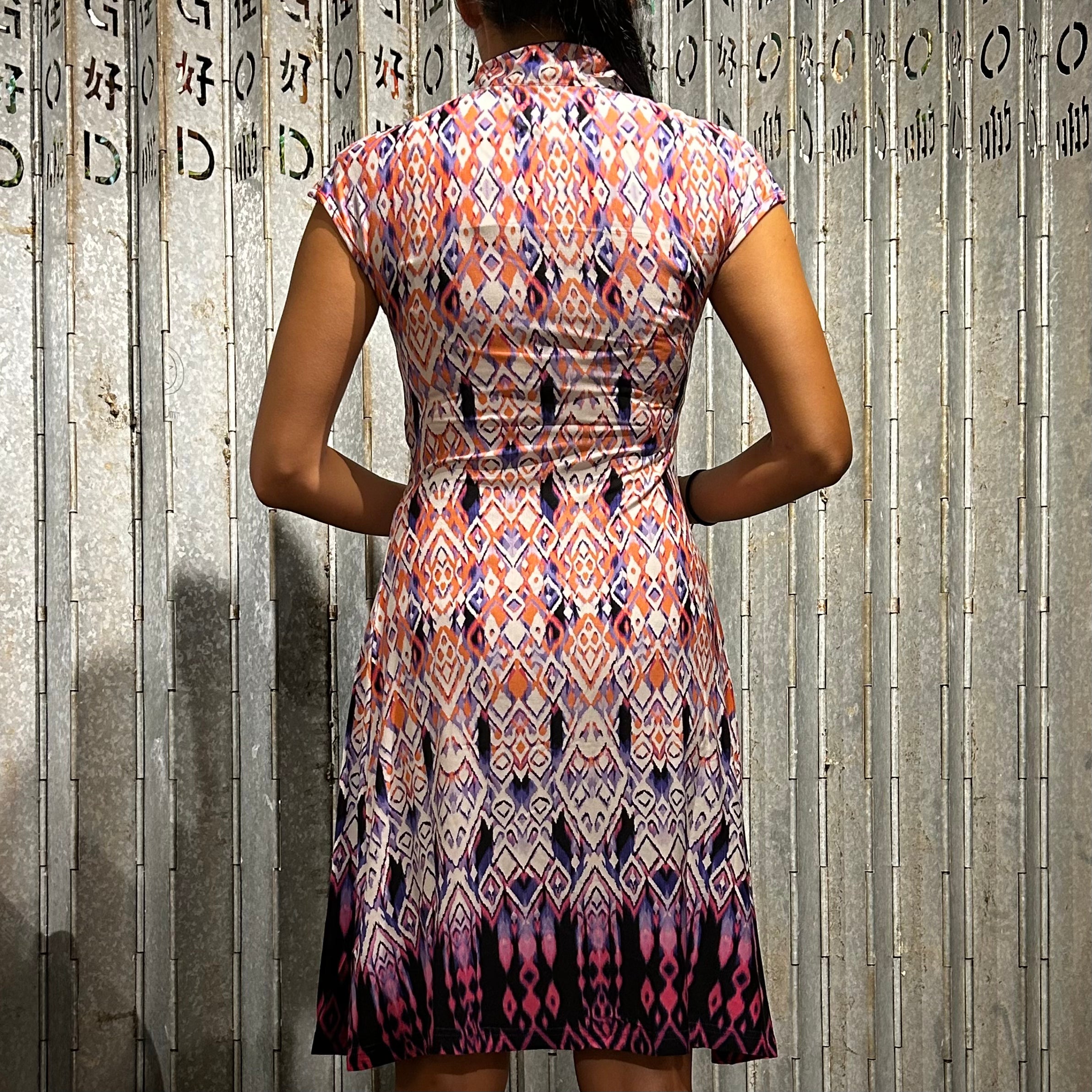 Ombre Aztec-Inspired Print Qipao Dress