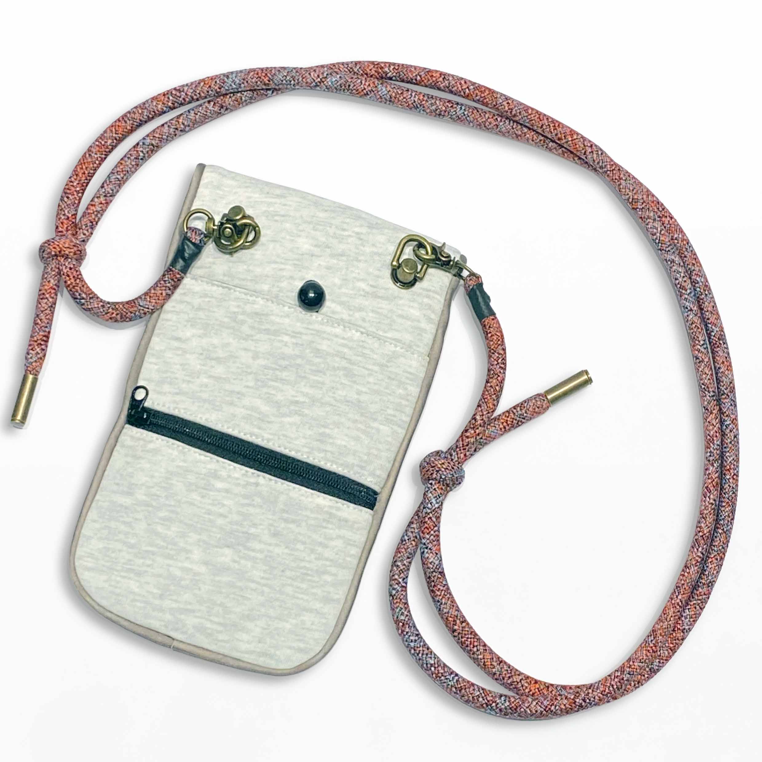 Lion Knocker Phone Pouch, Heather Grey with Multi Colour Strap