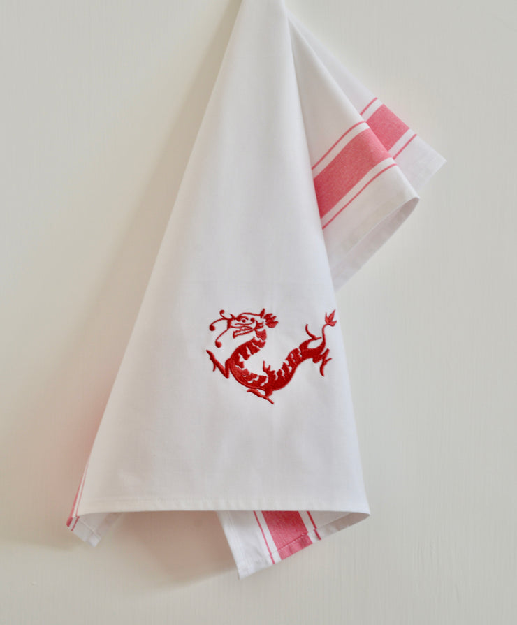 Embroidered Dragon Tea Towel by Zest of Asia, Red
