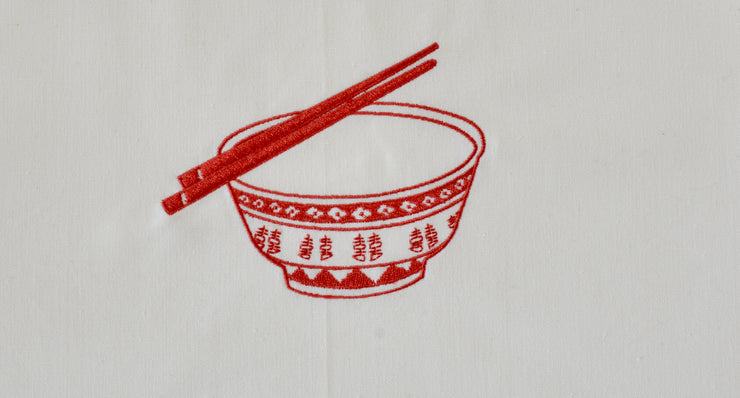 Embroidered Rice Bowl Tea Towel by Zest of Asia, Red