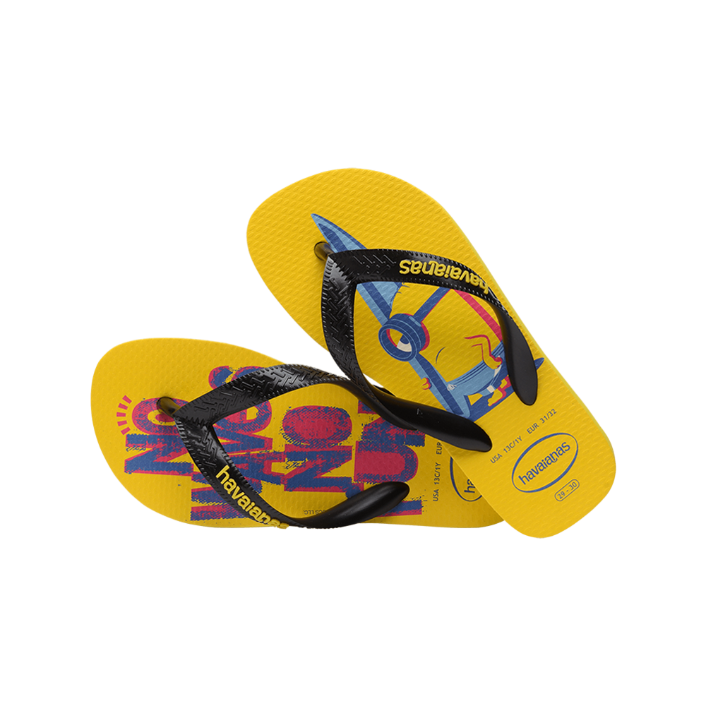 Minions Surfing Flip Flops By Havaianas, Yellow/Black, Top Cross