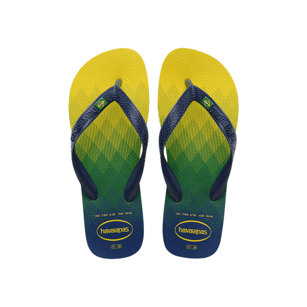Brasil Fresh Logo Flip Flops By Havaianas, Yellow/Marine, Top