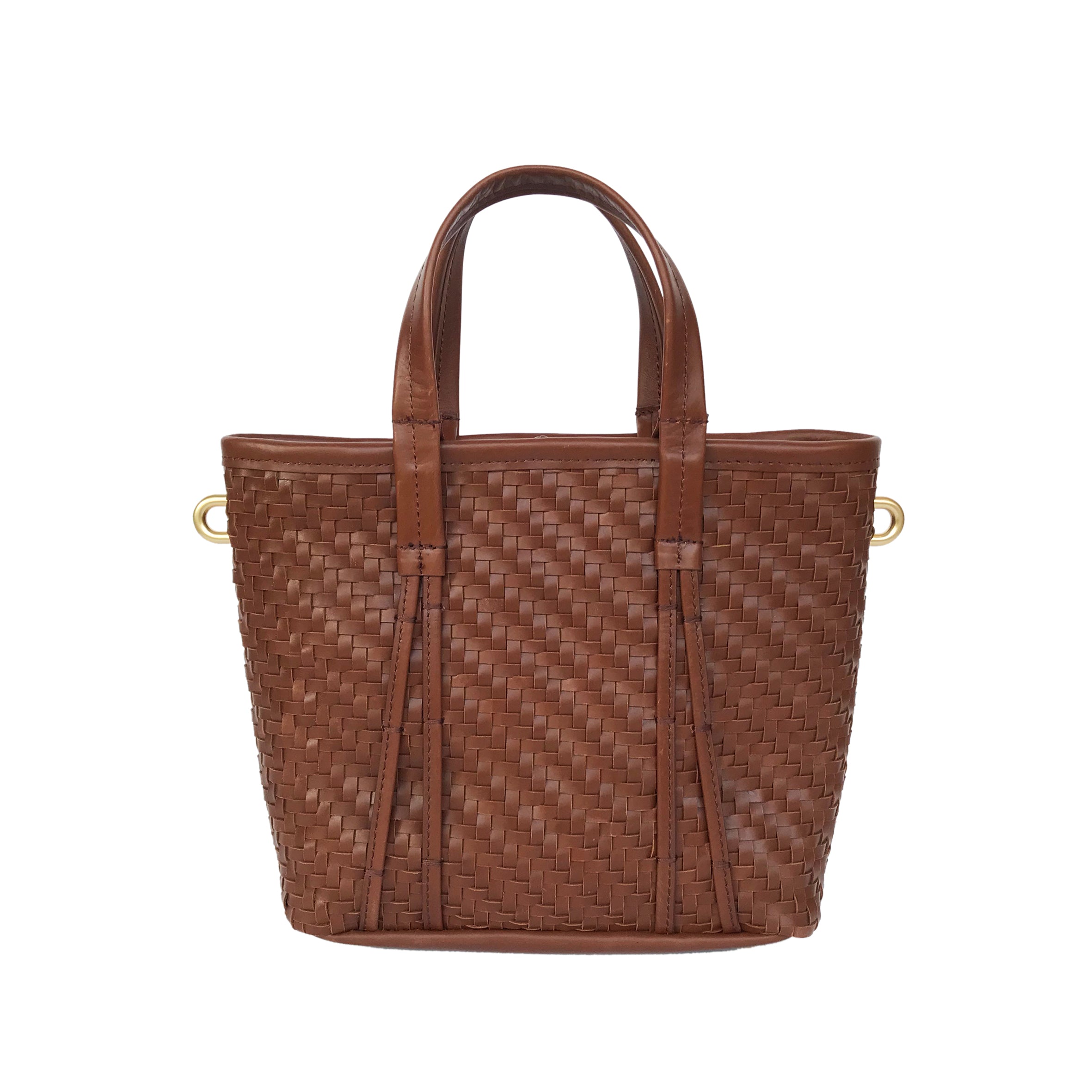 Amah Basket Mini Leather Bag, Brown