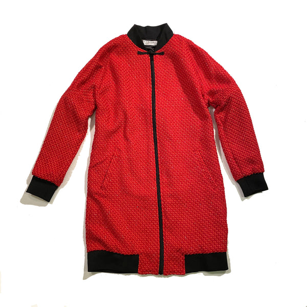 Long Zip Long Jacket, Crimson Red Weave