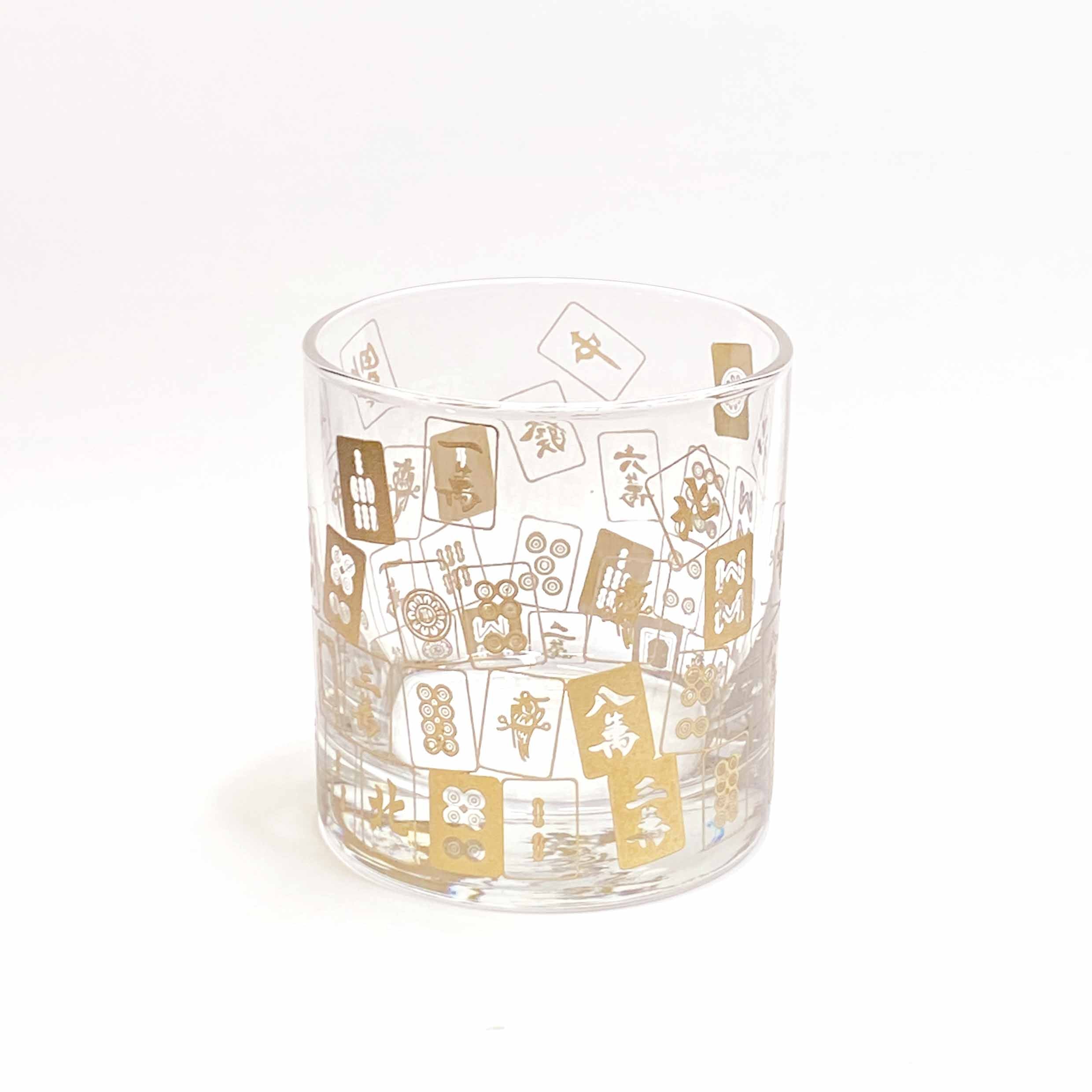 Gold Mahjong Mix Etched Whiskey Glass Set
