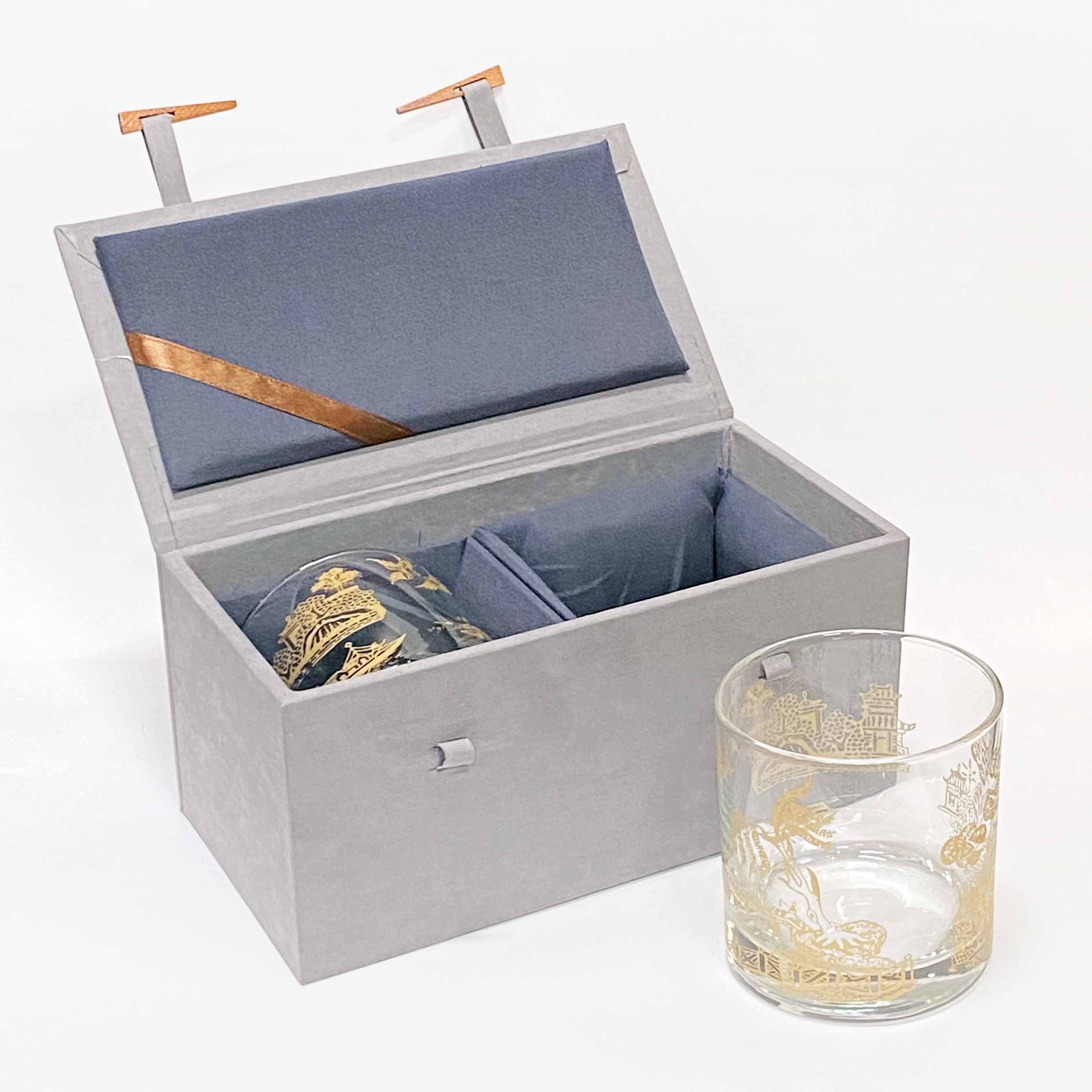 Gold Willow Etched Whiskey Glass Set