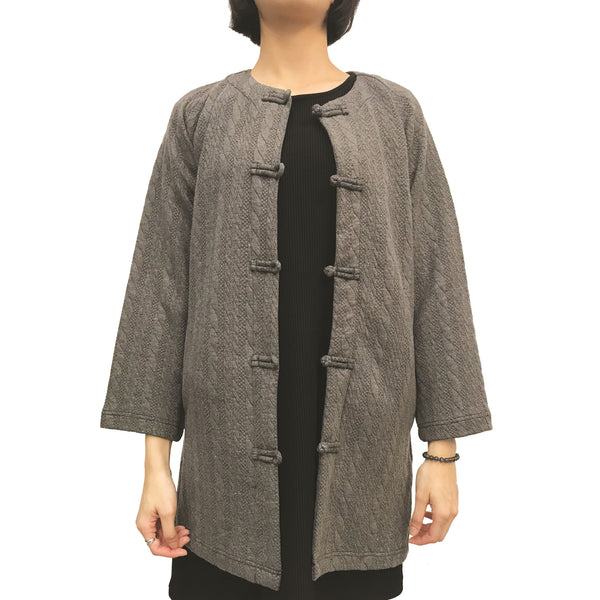 Mid-Length Knot Button Jacket, Charcoal Twist