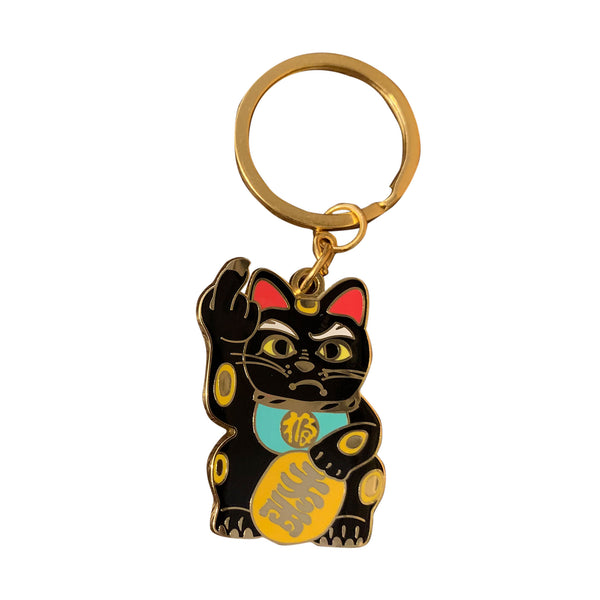 Angry Cat Keychain, Black/Mint Green