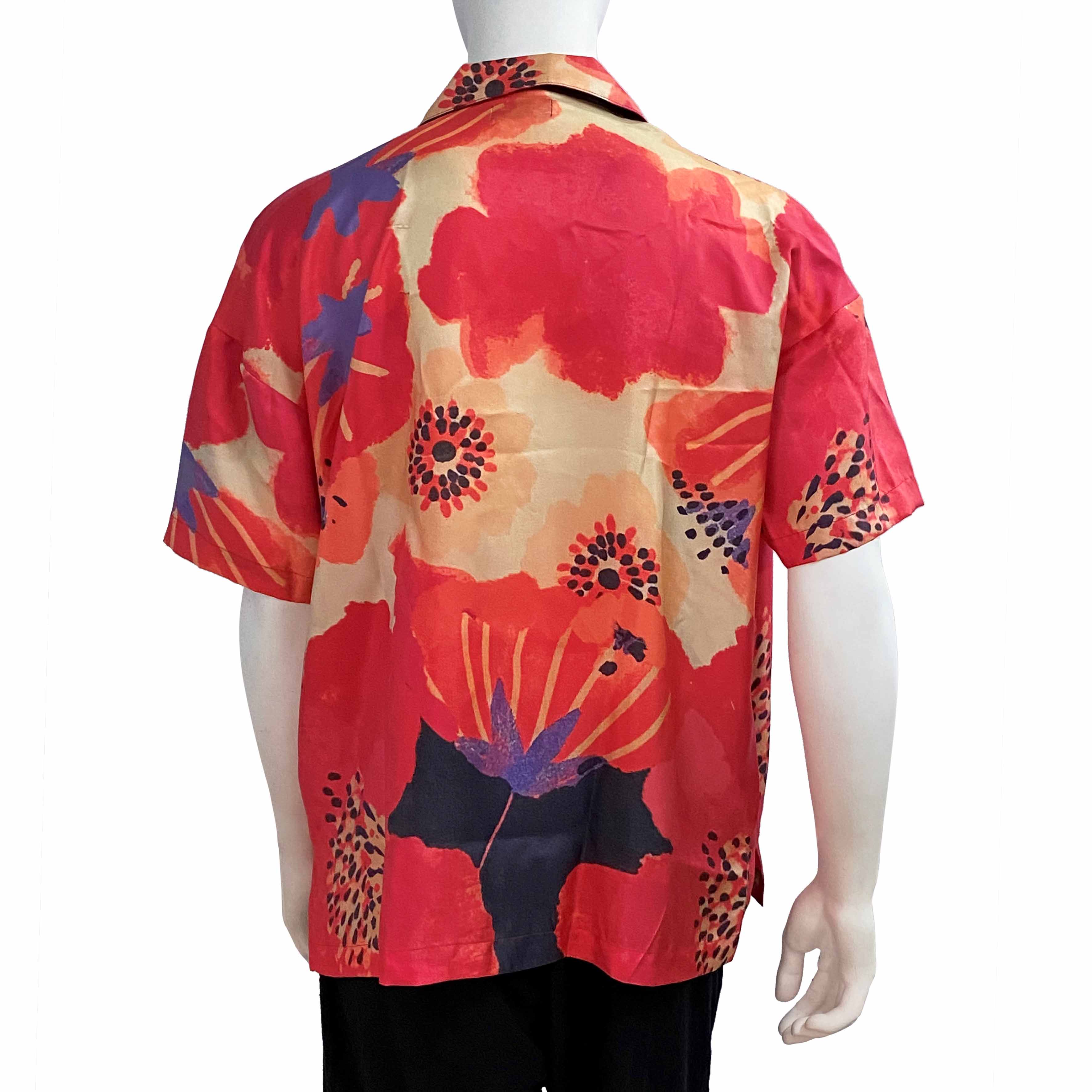 Abstract Camellia Oversized Silk Shirt
