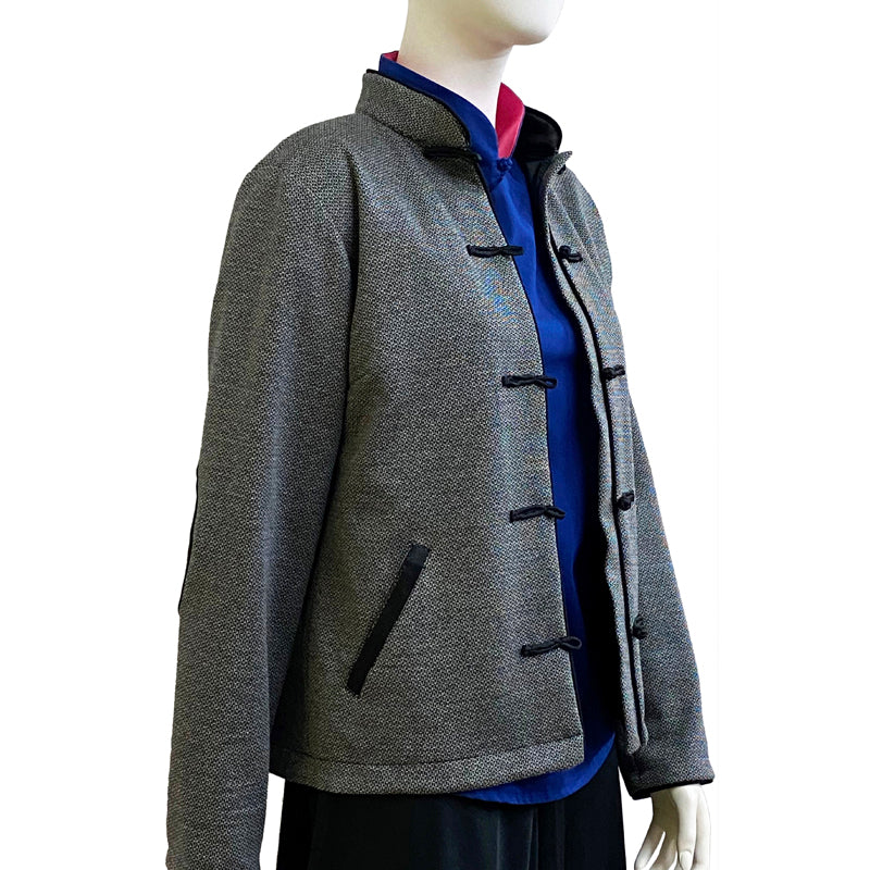 Contrast Knot Button Jacket, Grey Weave