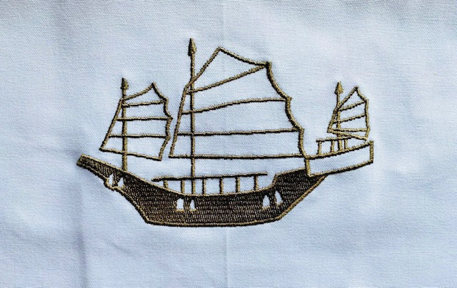 Embroidered Junk Tea Towel by Zest of Asia, Gold