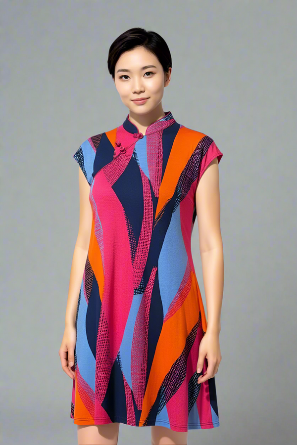 Geometric Qipao Dress
