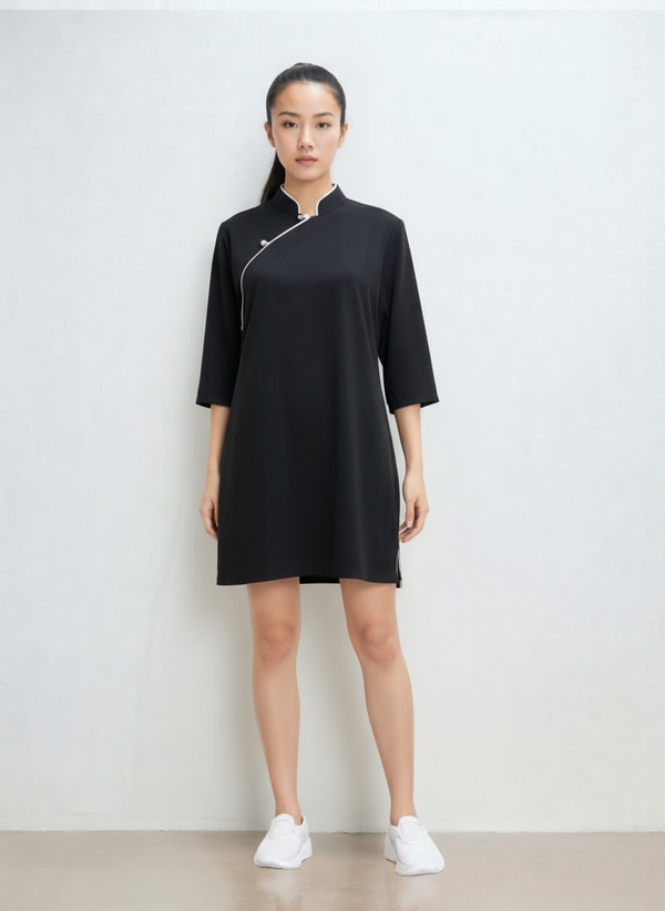 Half Sleeve Qipao Dress, Black