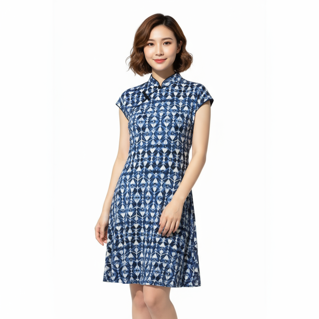 Blue Kaleidoscope Qipao Dress
