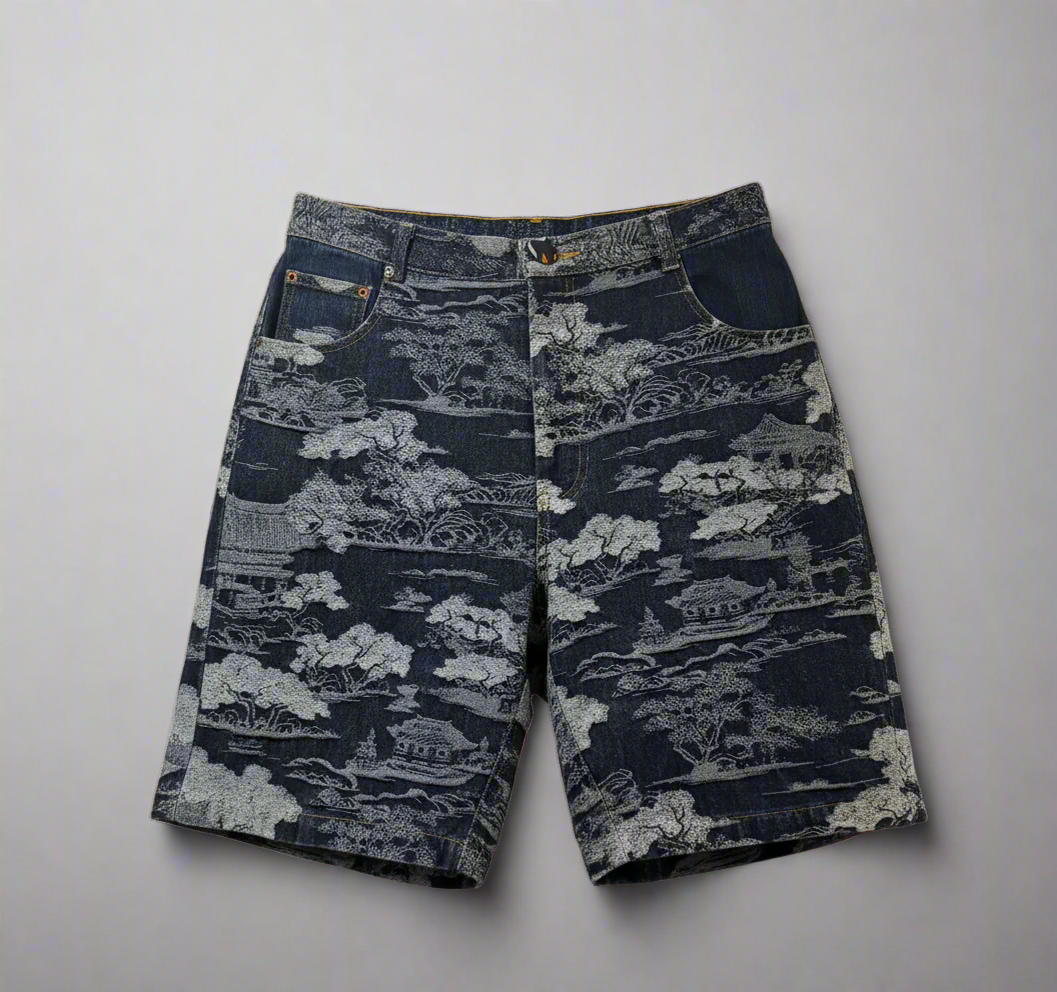 Washed Denim Jacquard Short Pants, Willow
