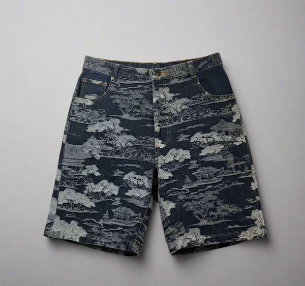 Washed Denim Jacquard Short Pants, Willow