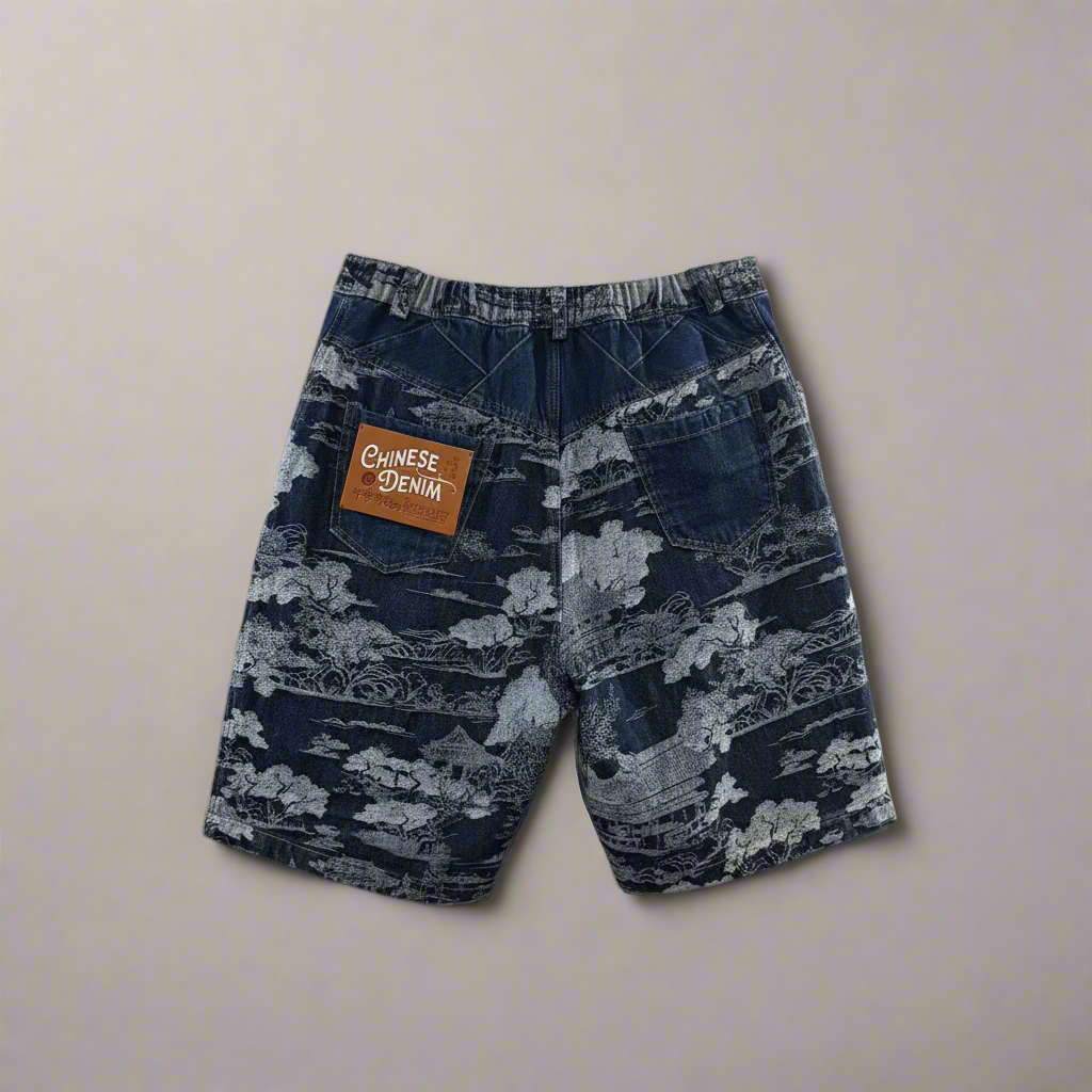 Washed Denim Jacquard Short Pants, Willow
