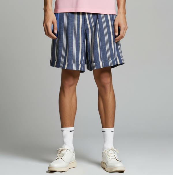 Blue White Striped shorts with Drawstring