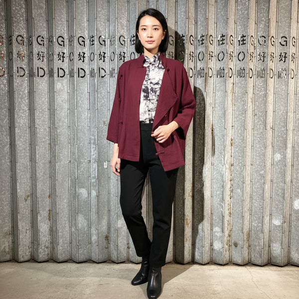 Cotton High Low Cheongsam, Burgundy
