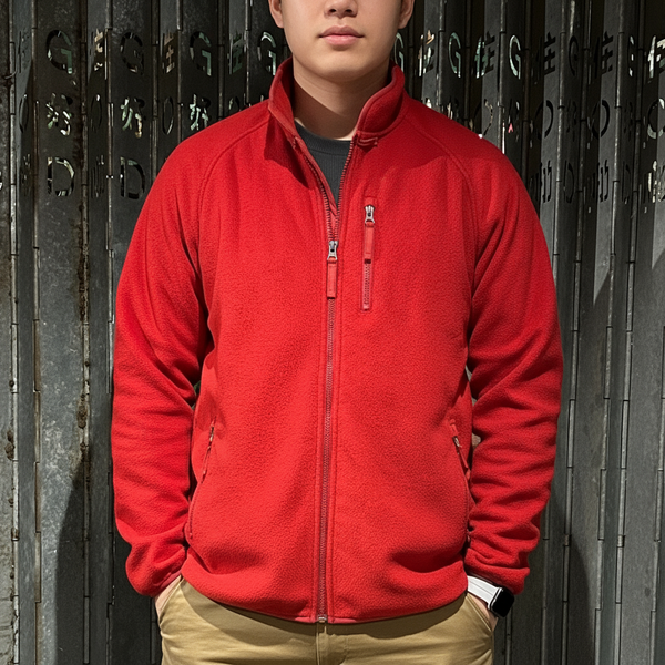 Knot Button Fleece Jacket, Red