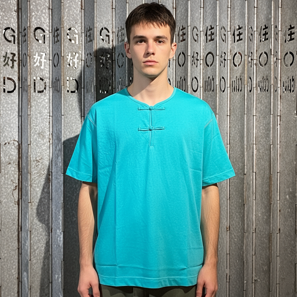 Knot Button Harso Henley, Turquoise Green