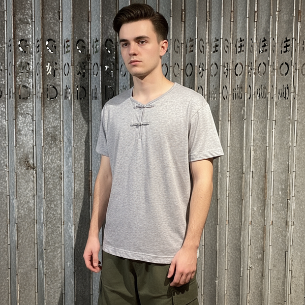 Knot Button Harso Henley, Heather Grey