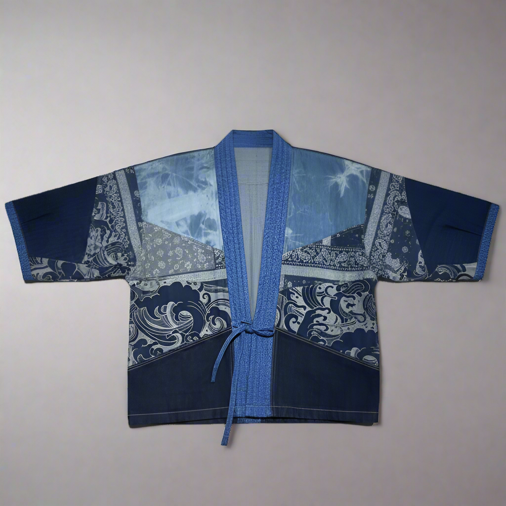 Denim Patchwork Kimono washed Jacket, Navy