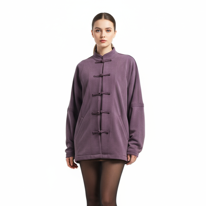 Viscose Knot Button Welt Pocket Jacket, Purple