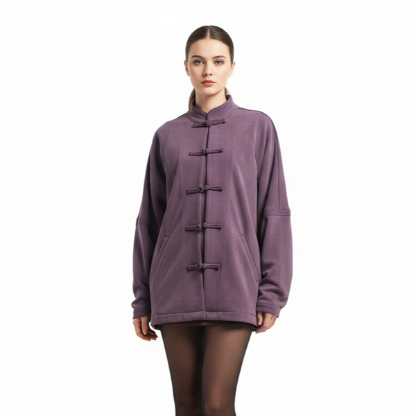 Viscose Knot Button Welt Pocket Jacket, Purple