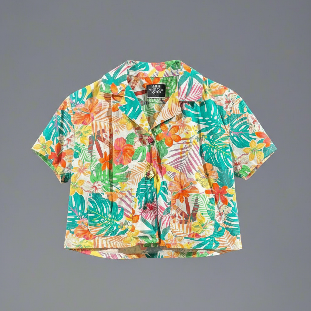 Woman cropped Hawaiian shirt, navy