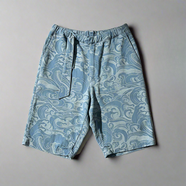 Oversized Washed Jacquard Denim Short Pants with drawstring