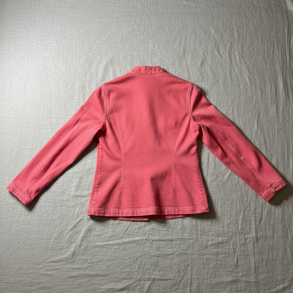 Denim Jacket Knot Button with 4 Pockets, Washed Hot Pink