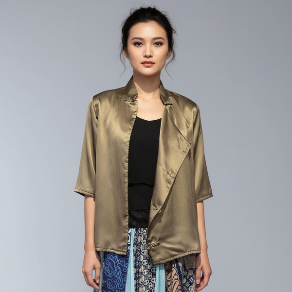 Silk High Low Cheongsam, Green