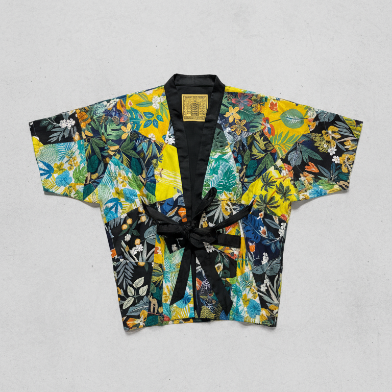 Cotton Patchwork Kimono Jacket, Tropical Floral
