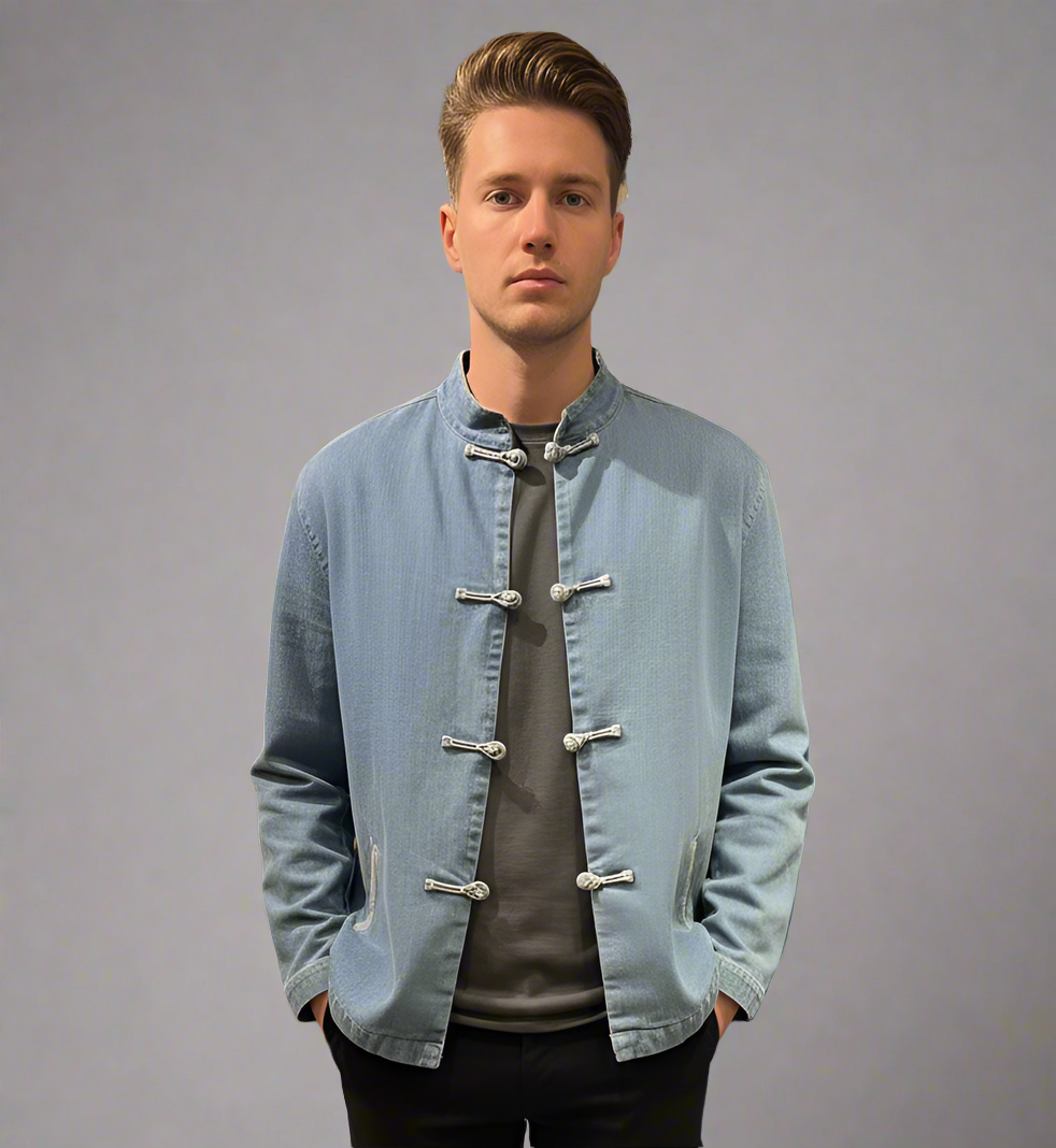 Denim Jacket with angled welt pockets, Light Blue