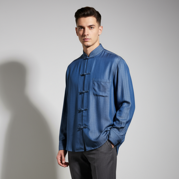 Knot Button Slub Shirt, Dark Blue