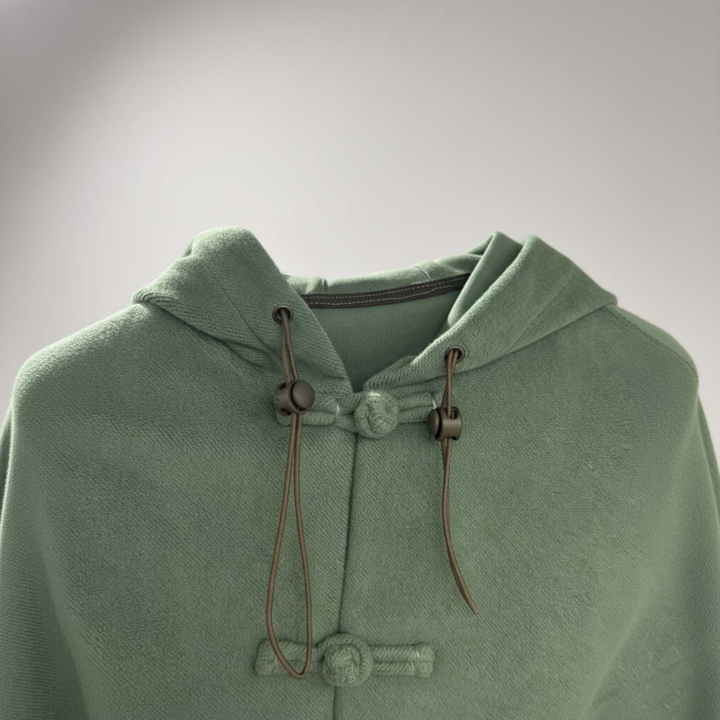 Woman Knot Button Cropped Hoodie, Green