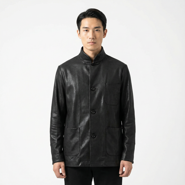 Faux Leather Chinese Blazer