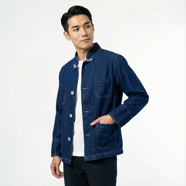 Denim Blazer Chinese Jacket, Dark Blue