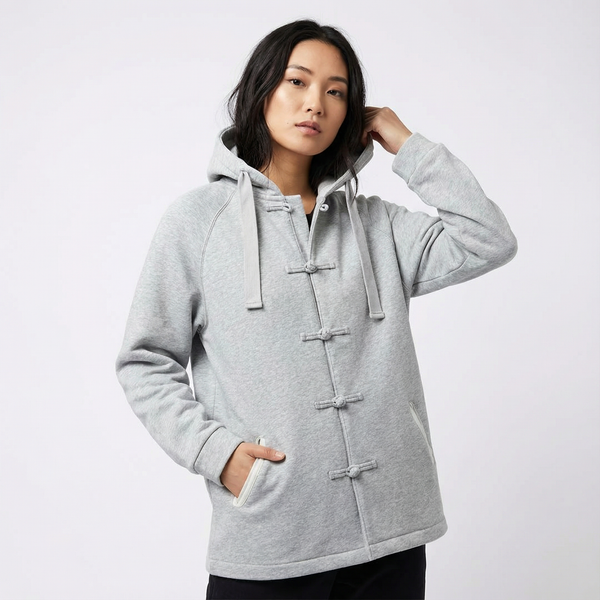 Knot Button Hoodie with grey drawstring, Grey